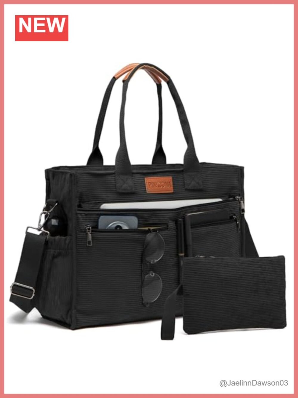 Corduroy Tote Bag Set 14 Pockets Padded Laptop Travel Crossbody